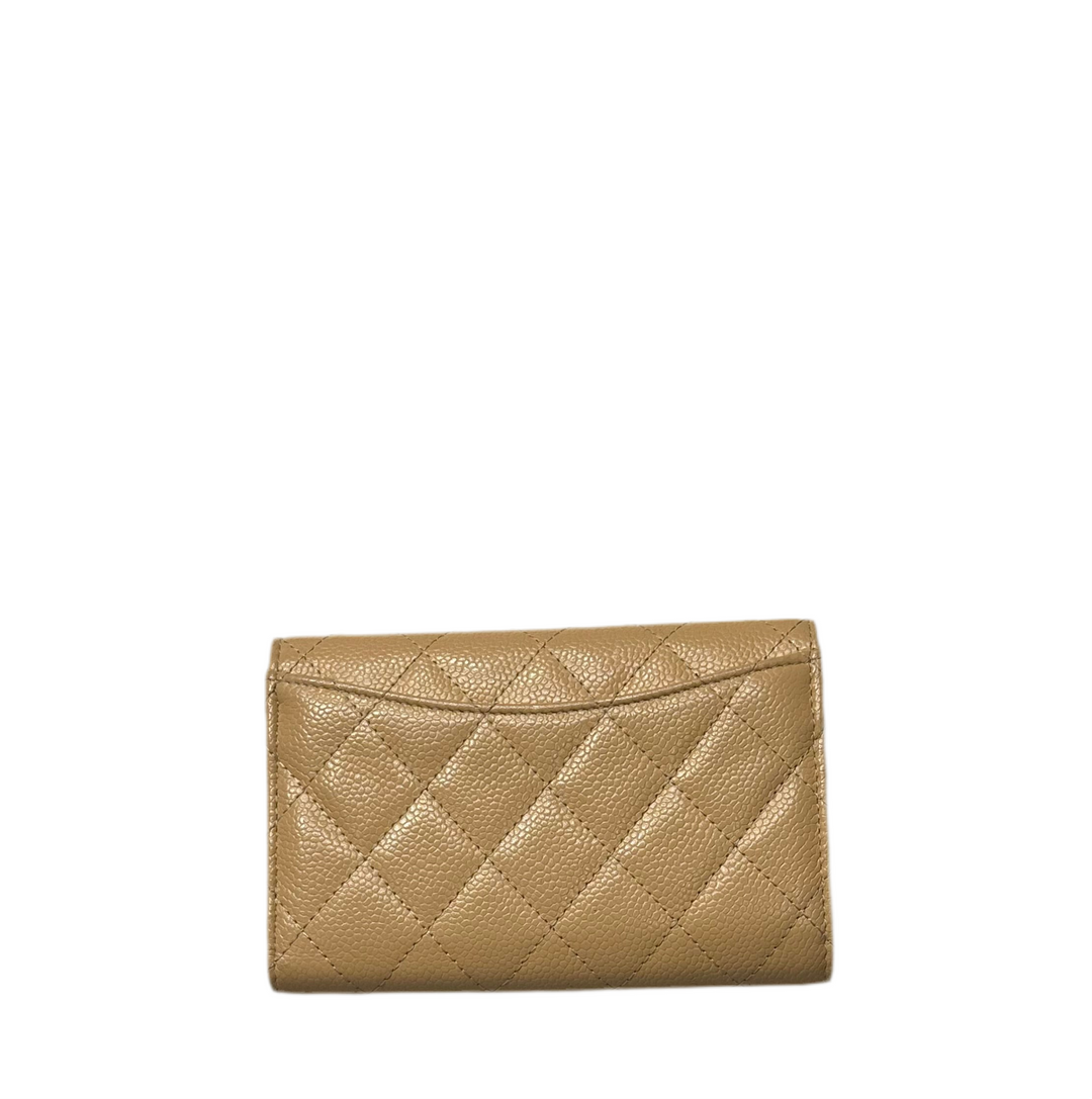 Chanel Geldbörse Caviar Leder beige CC Hardware Gold