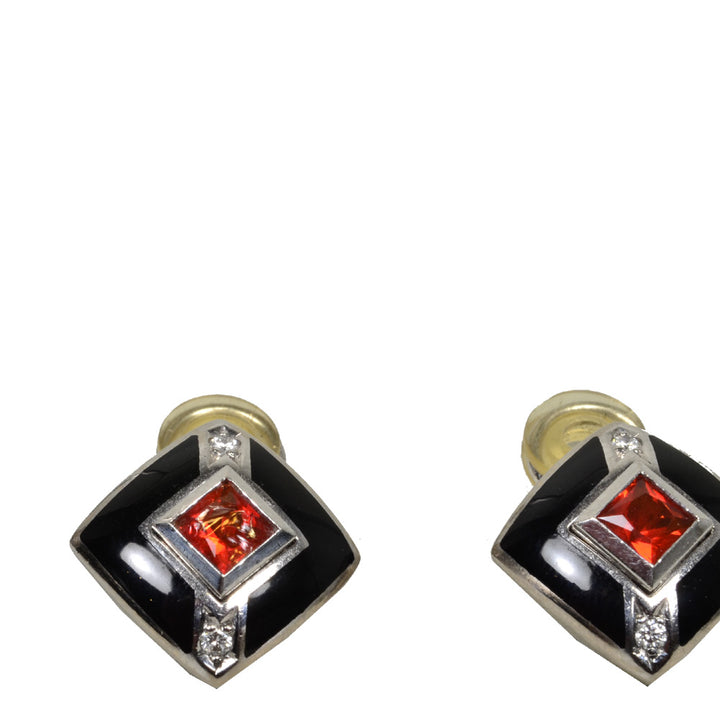 Earclips White Gold / Weißgold Onyx Diamond Diamant / Rubin