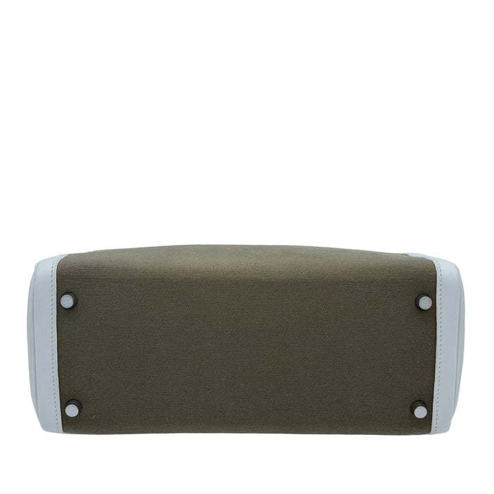 Hermes Kelly 28 Retourne Toile Gulliver Leder Weiß Canvas Vert Olive  Hardware Palladium