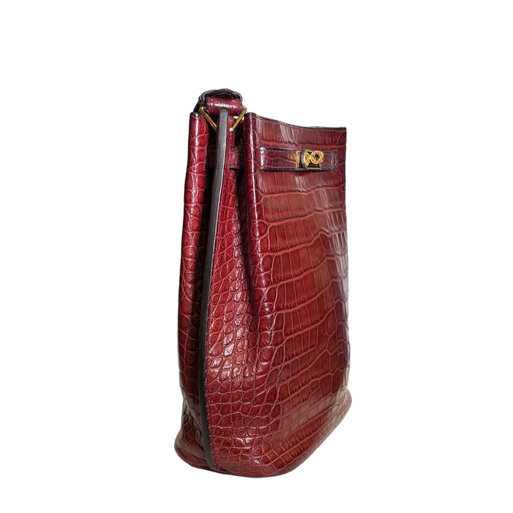 Hermes So Kelly 22 Alligator Leder Bordeauxrot Hardware Gold