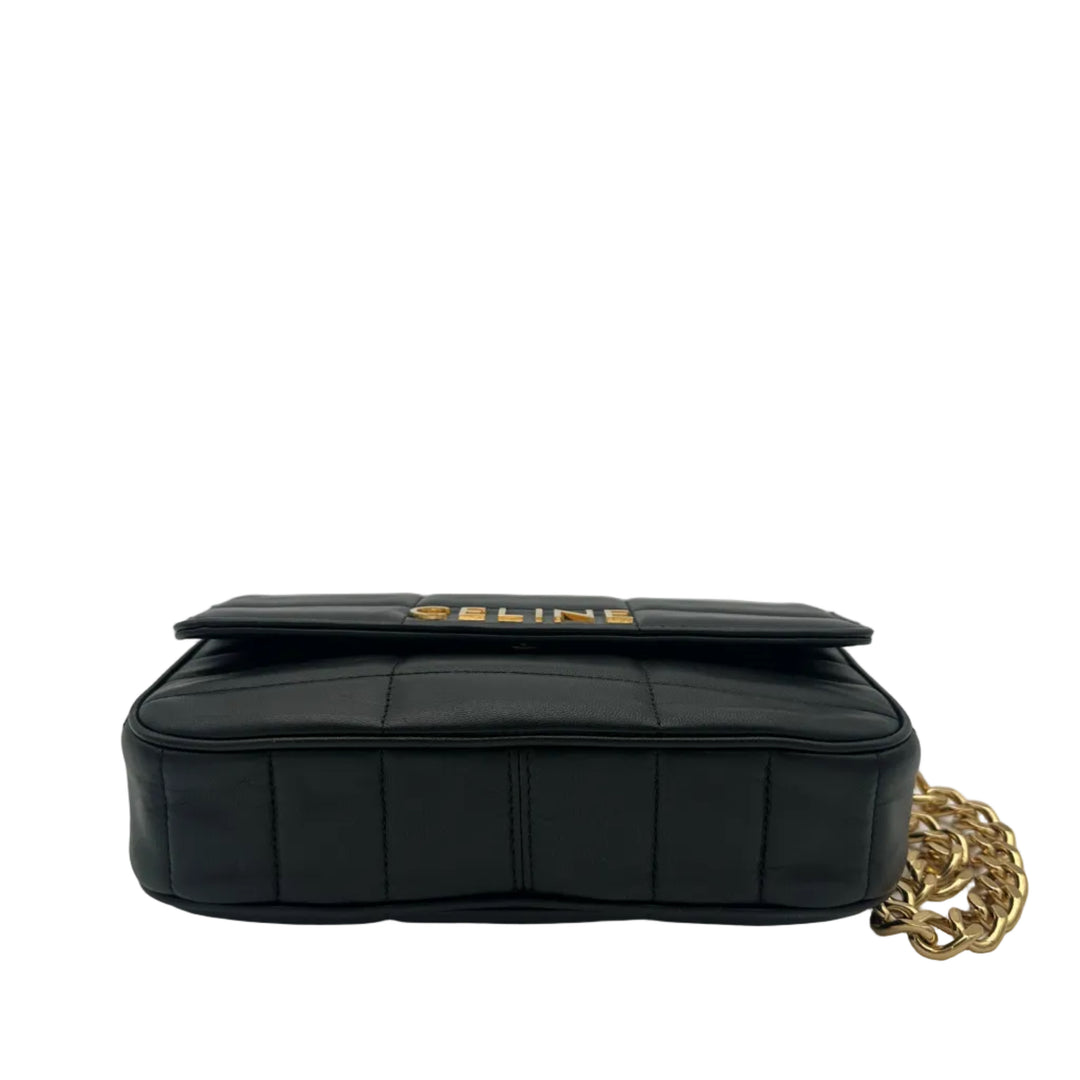 Celine Tasche Matelasse Monochrome Leder Schwarz Crossbody Celine Hardware Gold