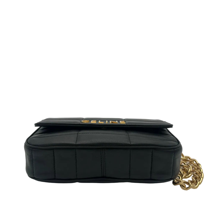 Celine Tasche Matelasse Monochrome Leder Schwarz Crossbody Celine Hardware Gold