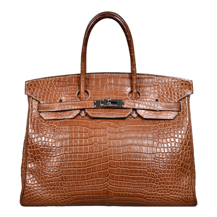 Hermes Birkin 35 Krokodile Porosus Leder Cognac Hardware Palladium