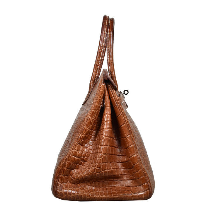 Hermes Birkin 35 Krokodile Porosus Leder Cognac Hardware Palladium
