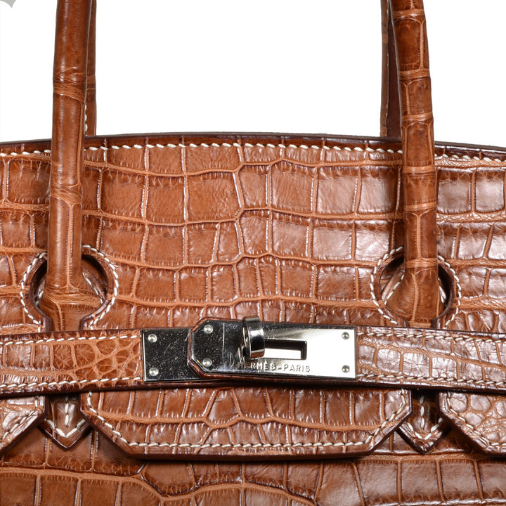 Hermes Birkin 35 Krokodile Porosus Leder Cognac Hardware Palladium