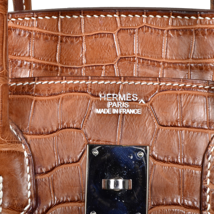 Hermes Birkin 35 Krokodile Porosus Leder Cognac Hardware Palladium