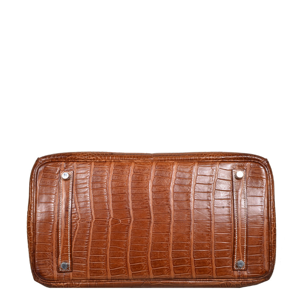 Hermes Birkin 35 Krokodile Porosus Leder Cognac Hardware Palladium