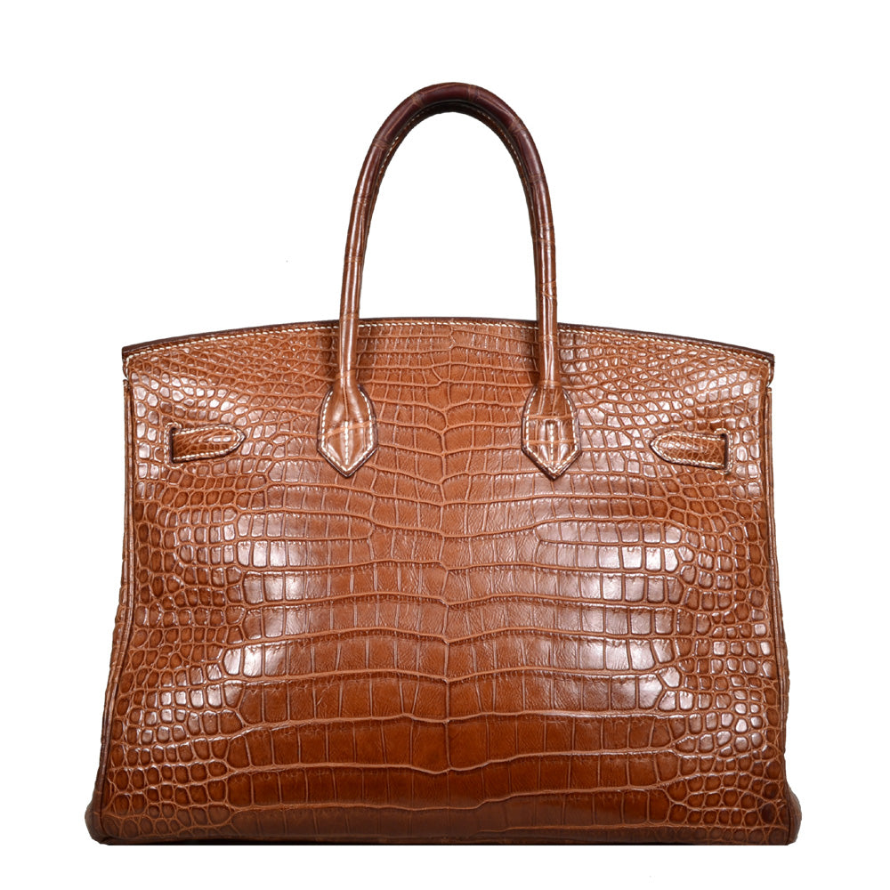 Hermes Birkin 35 Krokodile Porosus Leder Cognac Hardware Palladium