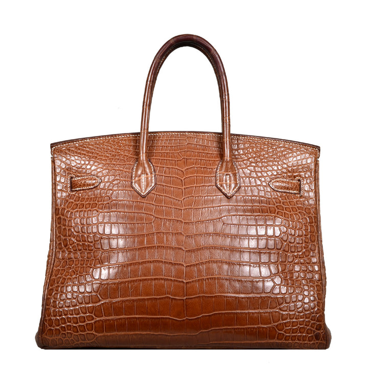 Hermes Birkin 35 Krokodile Porosus Leder Cognac Hardware Palladium