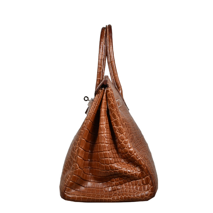 Hermes Birkin 35 Krokodile Porosus Leder Cognac Hardware Palladium