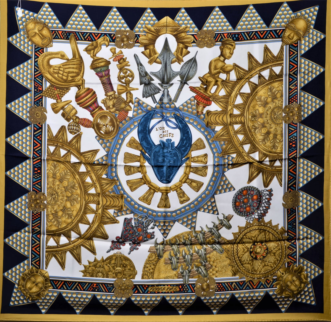 Hermes Carre Seidentuch Silk Seide Soie L Or des Chefs
