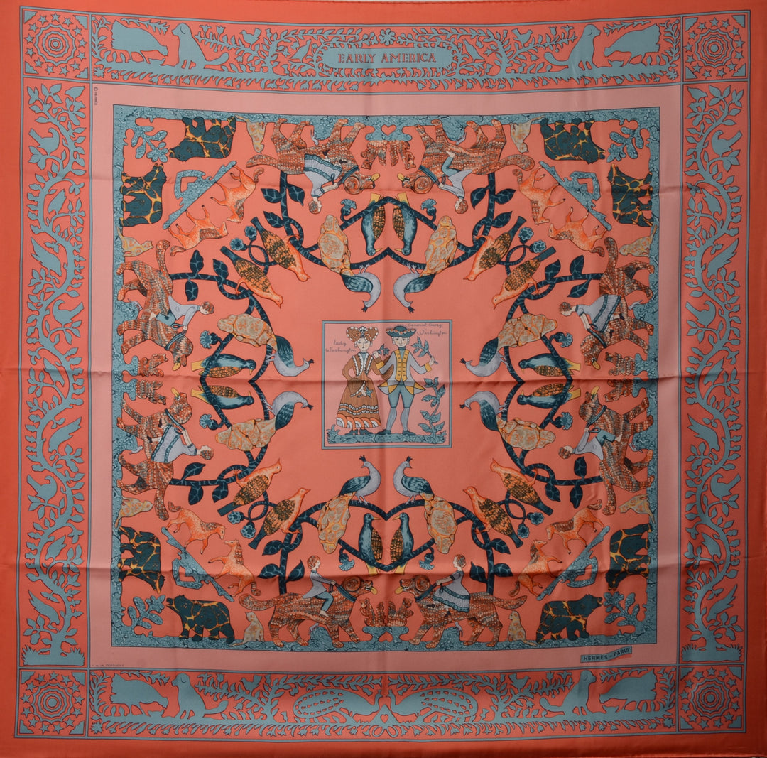 Hermes Carre Seidentuch Early America Silk Seide Soie