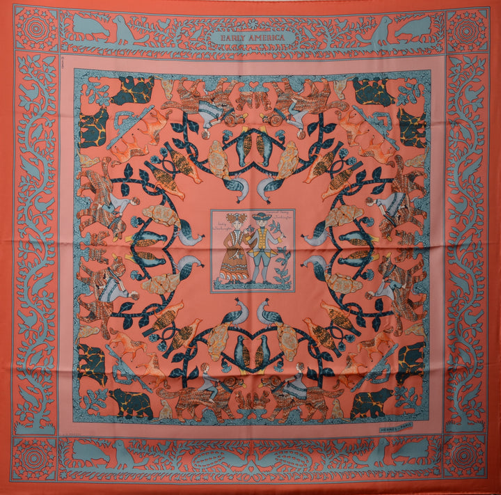 Hermes Carre Seidentuch Early America Silk Seide Soie