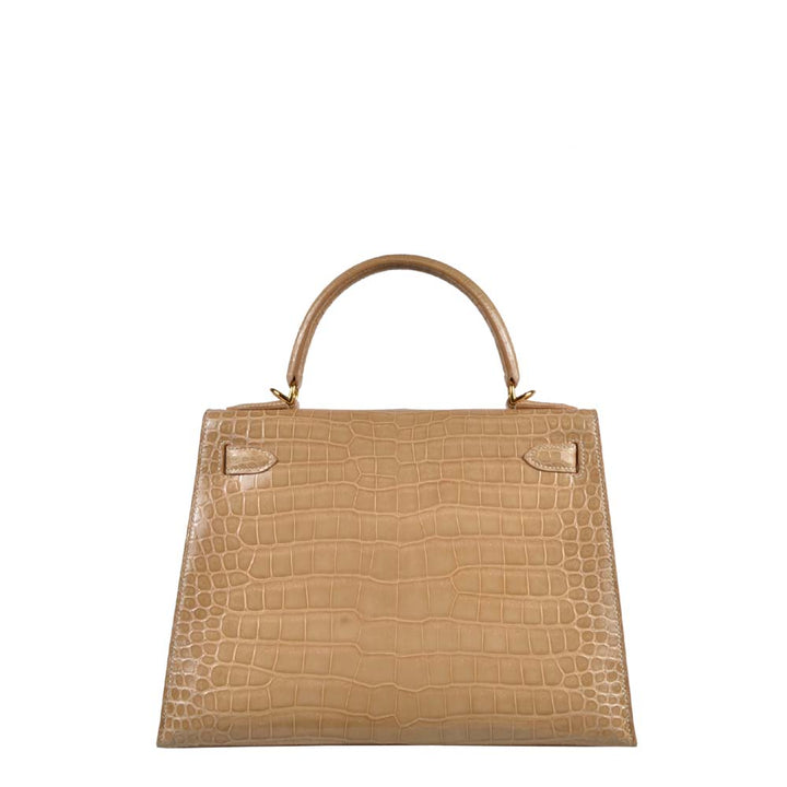 Hermes Kelly 28 Sellier Niloticus Leder Natural Sable Hardware Gold