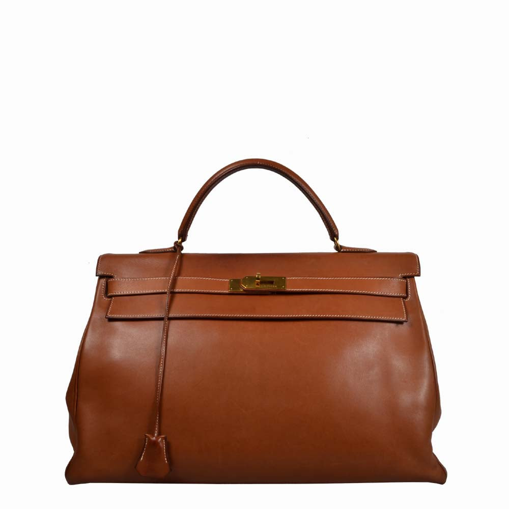 Hermes Kelly 40 Retourne Barenia Leder Naturell Hardware Gold Tasche