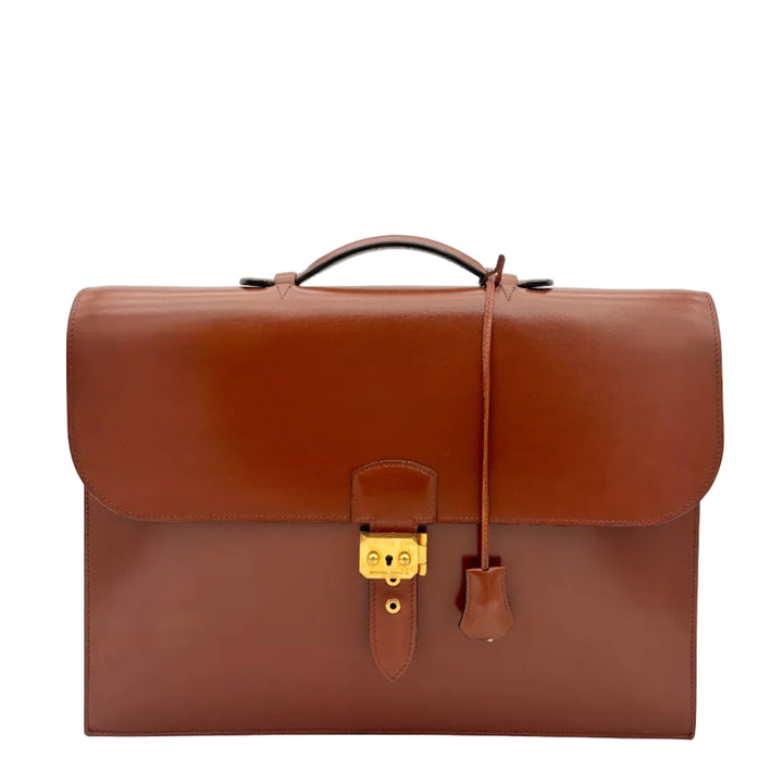 Hermes Aktentasche Sac A Depeche Leder Box Gold Hardware Gold ewa lagan secondhand frankfurt 