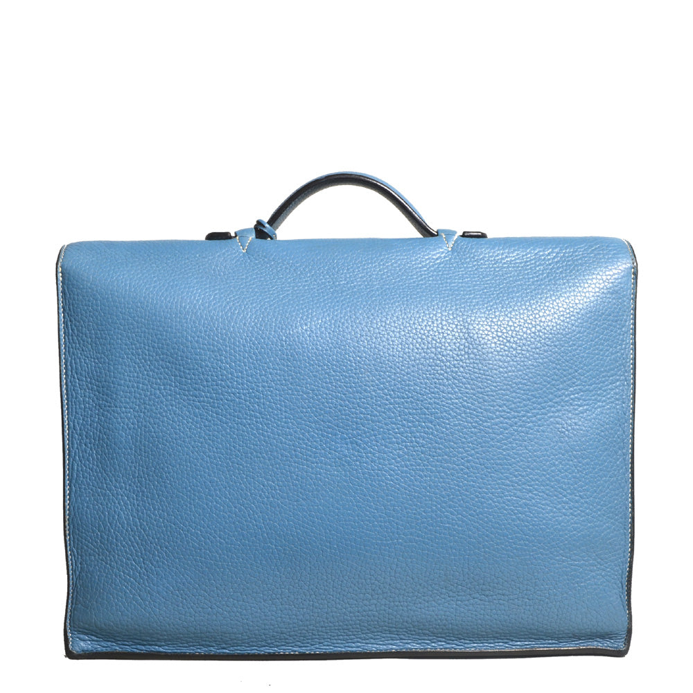 Hermes Sac A Depeche Blue Jeans Togo Leather Palladium