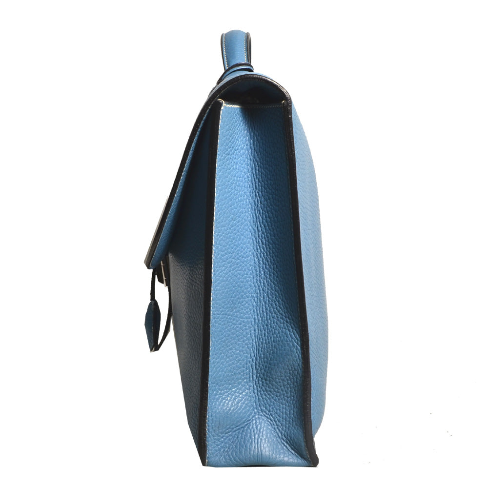 Hermes Sac A Depeche Blue Jeans Togo Leather Palladium