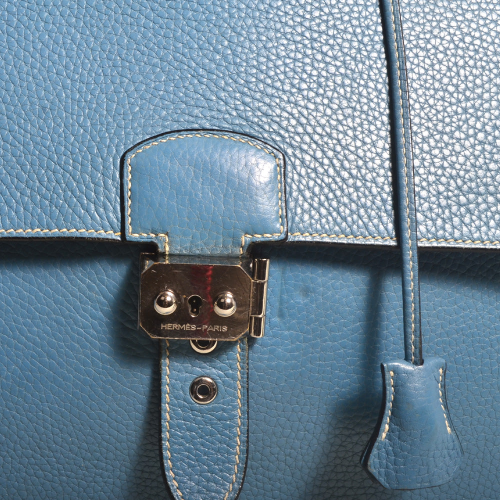 Hermes Sac A Depeche Blue Jeans Togo Leather Palladium