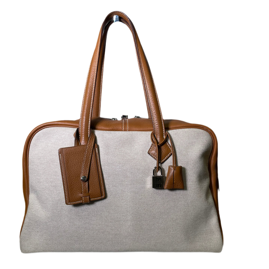 Hermes Tasche Victoria 36 Canvas Leder Gold Naturel Hardware Palladium 