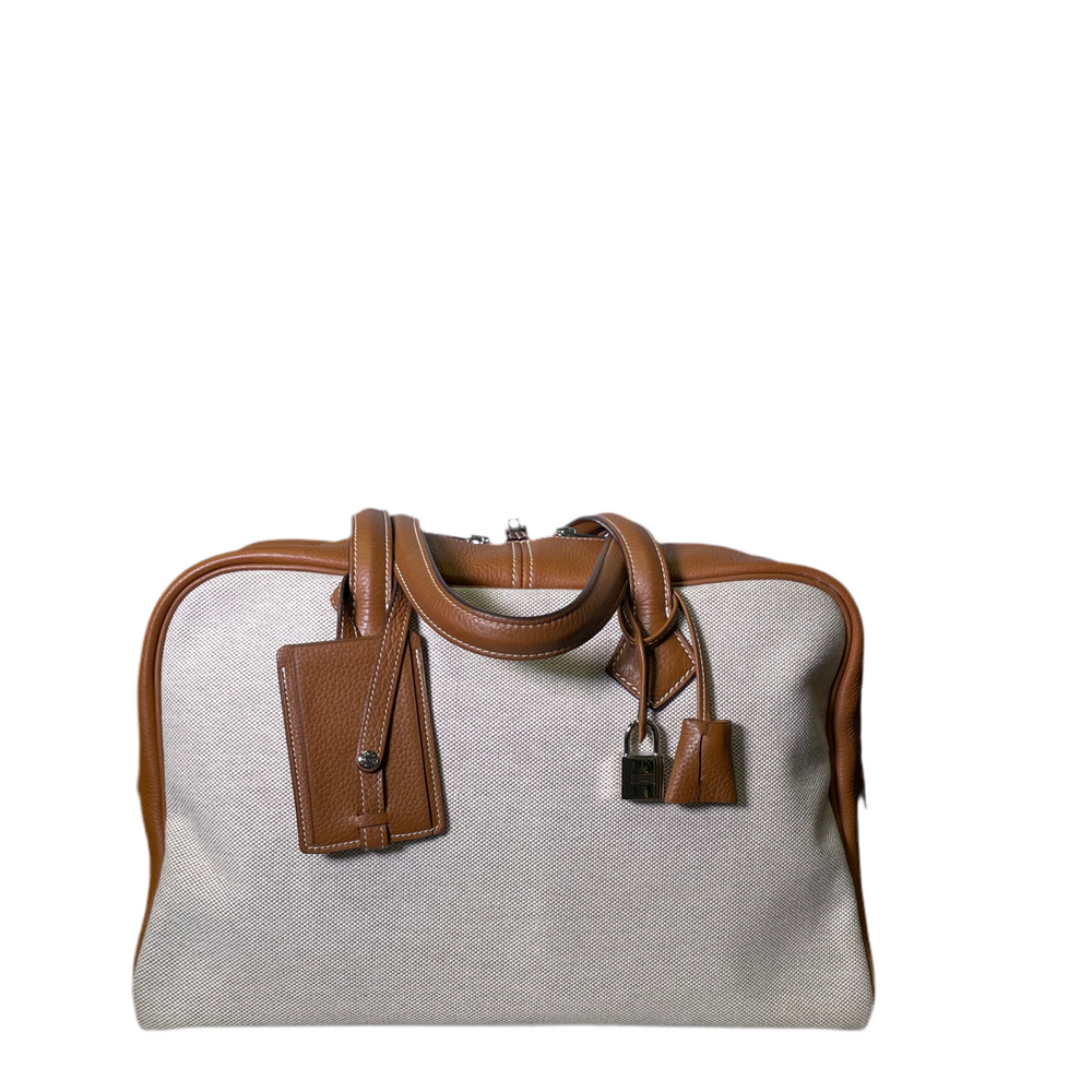 Hermes Tasche Victoria 36 Canvas Leder Gold Naturel Hardware Palladium ewa lagan secondhand frankfurt