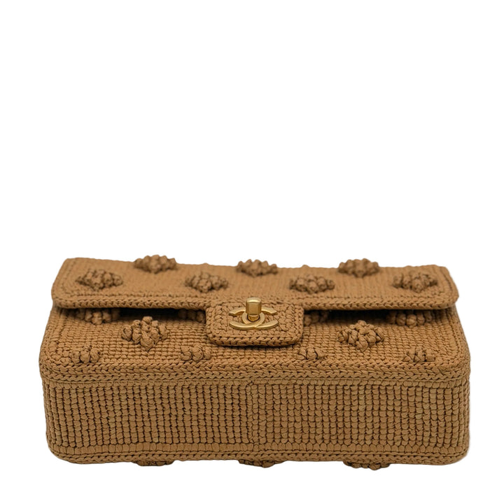 Chanel Tasche Singleflap Bast Raffia Beige Hardware Gold
