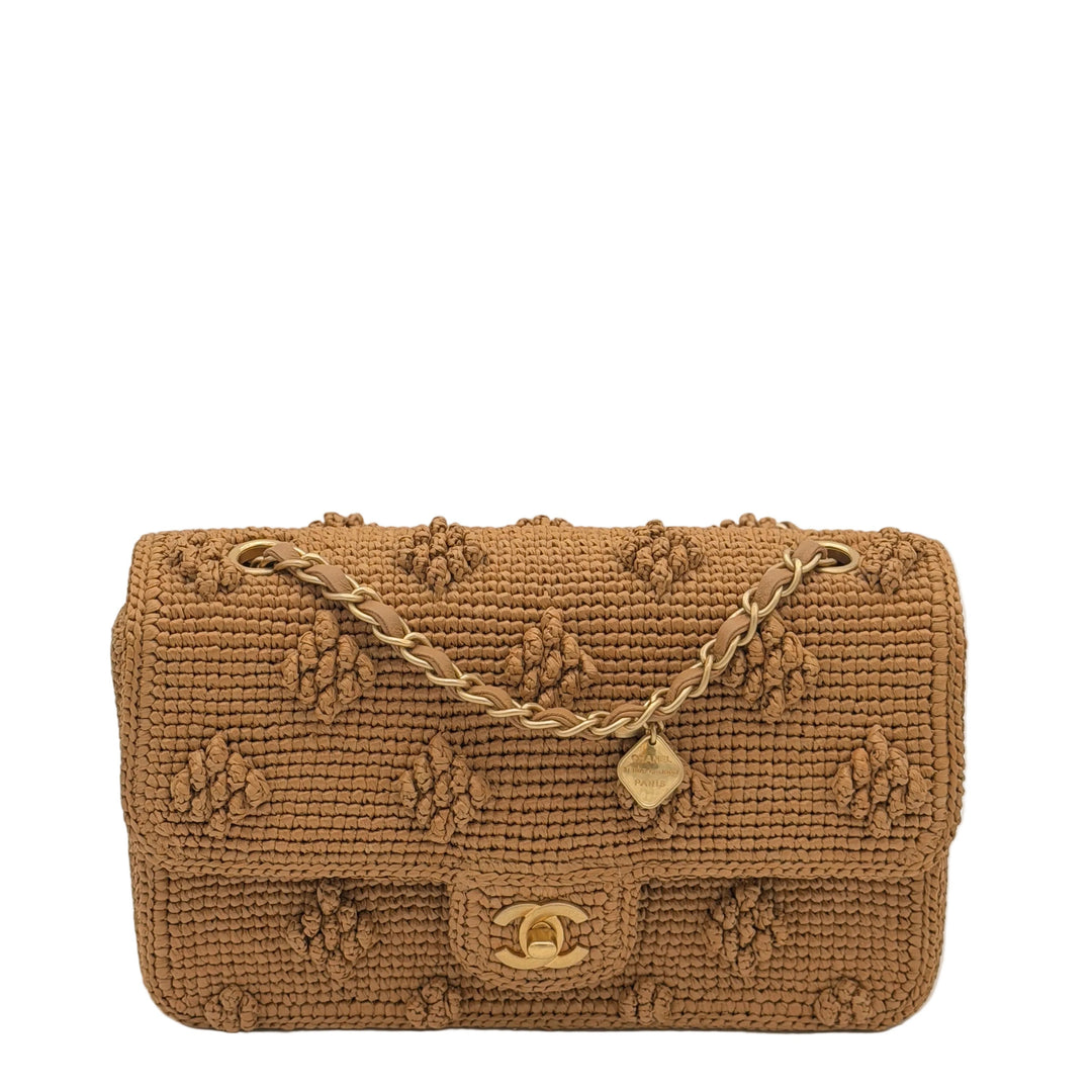 Chanel Tasche Singleflap Bast Raffia Beige Hardware Gold