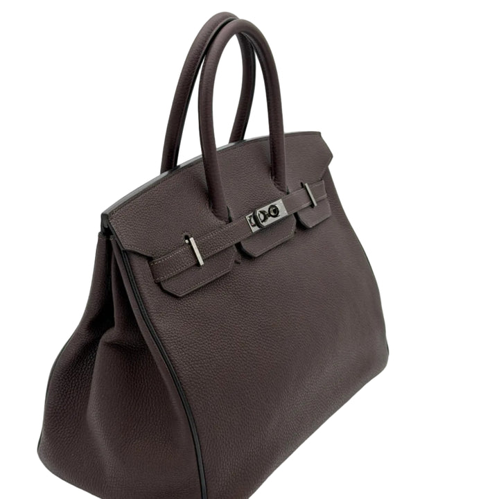 Hermes Birkin 35 Limited Edition Verso Togo Leder Braun mit Paspel Schwarz Innen Schwarz