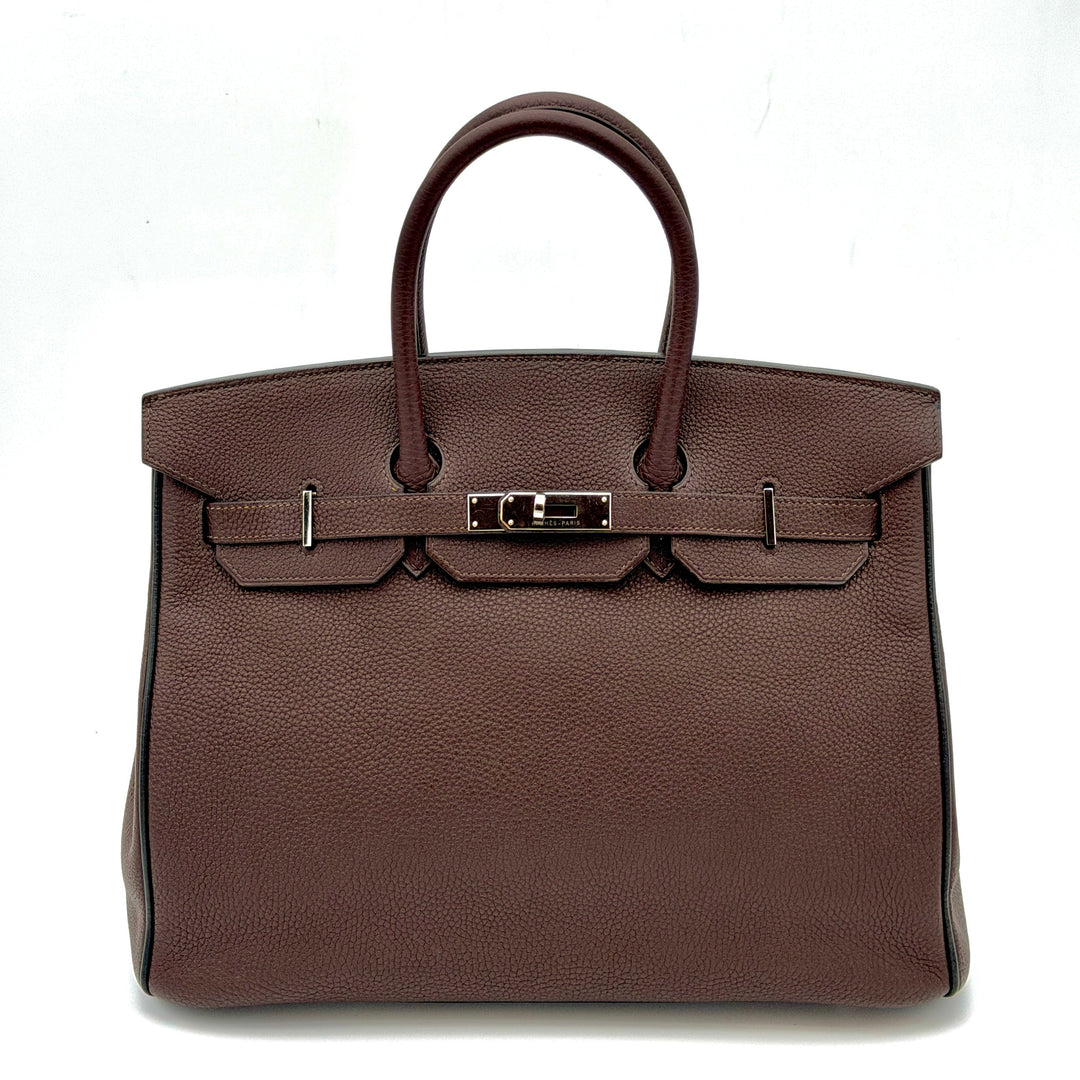 Hermes Birkin 35 Limited Edition Verso Togo Leder Braun mit Paspel Schwarz Innen Schwarz