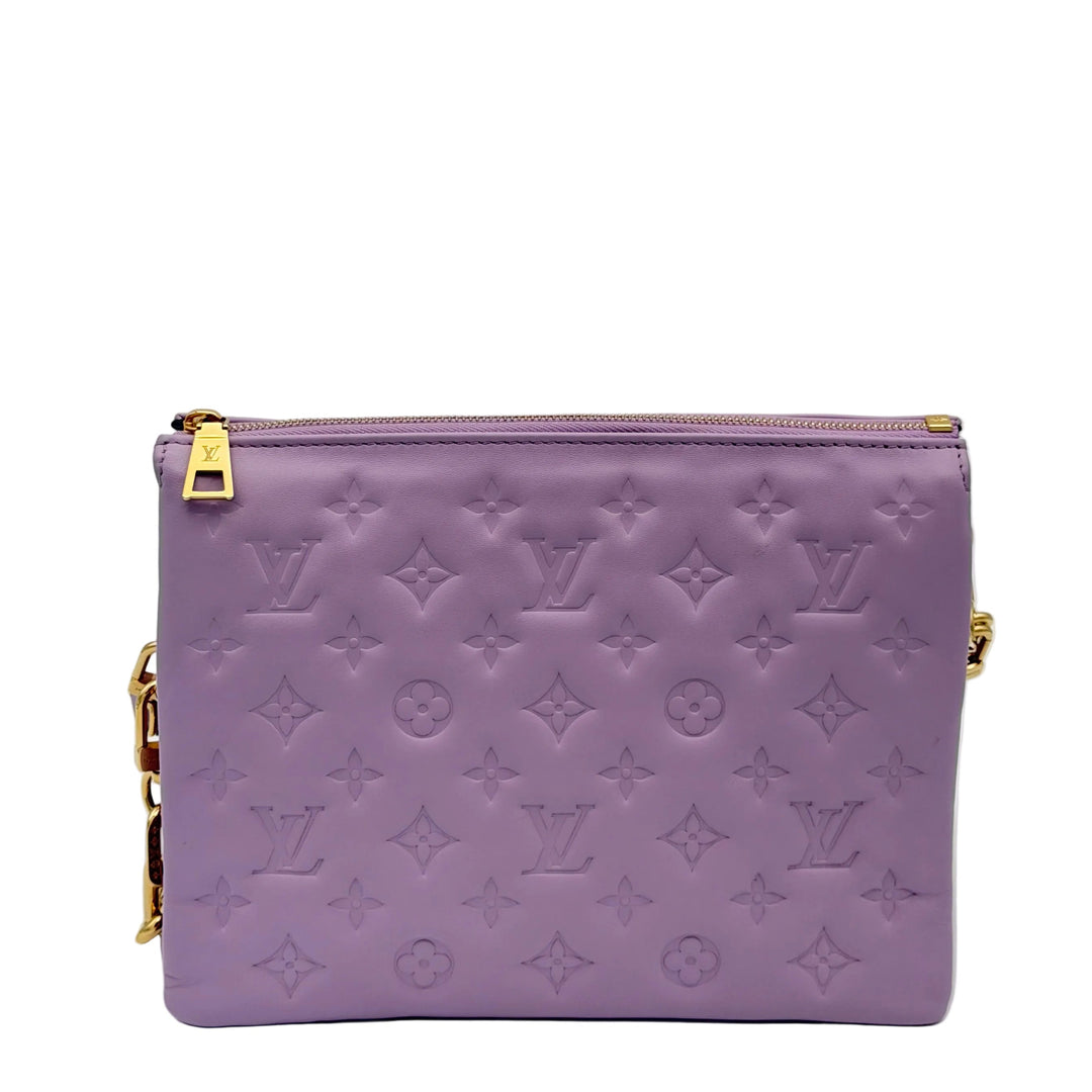 Louis Vuitton Tasche Coussin PMLeder Flieder Hardware GoldMit Kettenriemen und Canvas Riemen