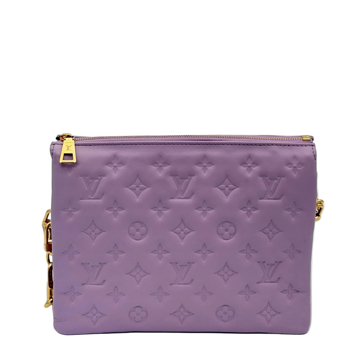 Louis Vuitton Tasche Coussin PMLeder Flieder Hardware GoldMit Kettenriemen und Canvas Riemen