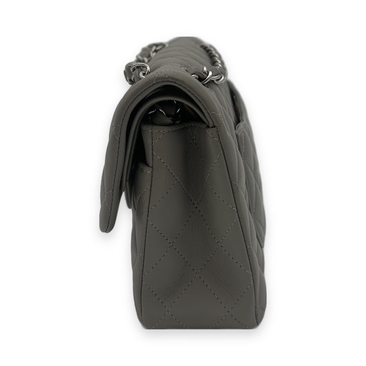 Chanel Timeless Classic Flap Leder Grau Hardware Silber, Seitenansicht