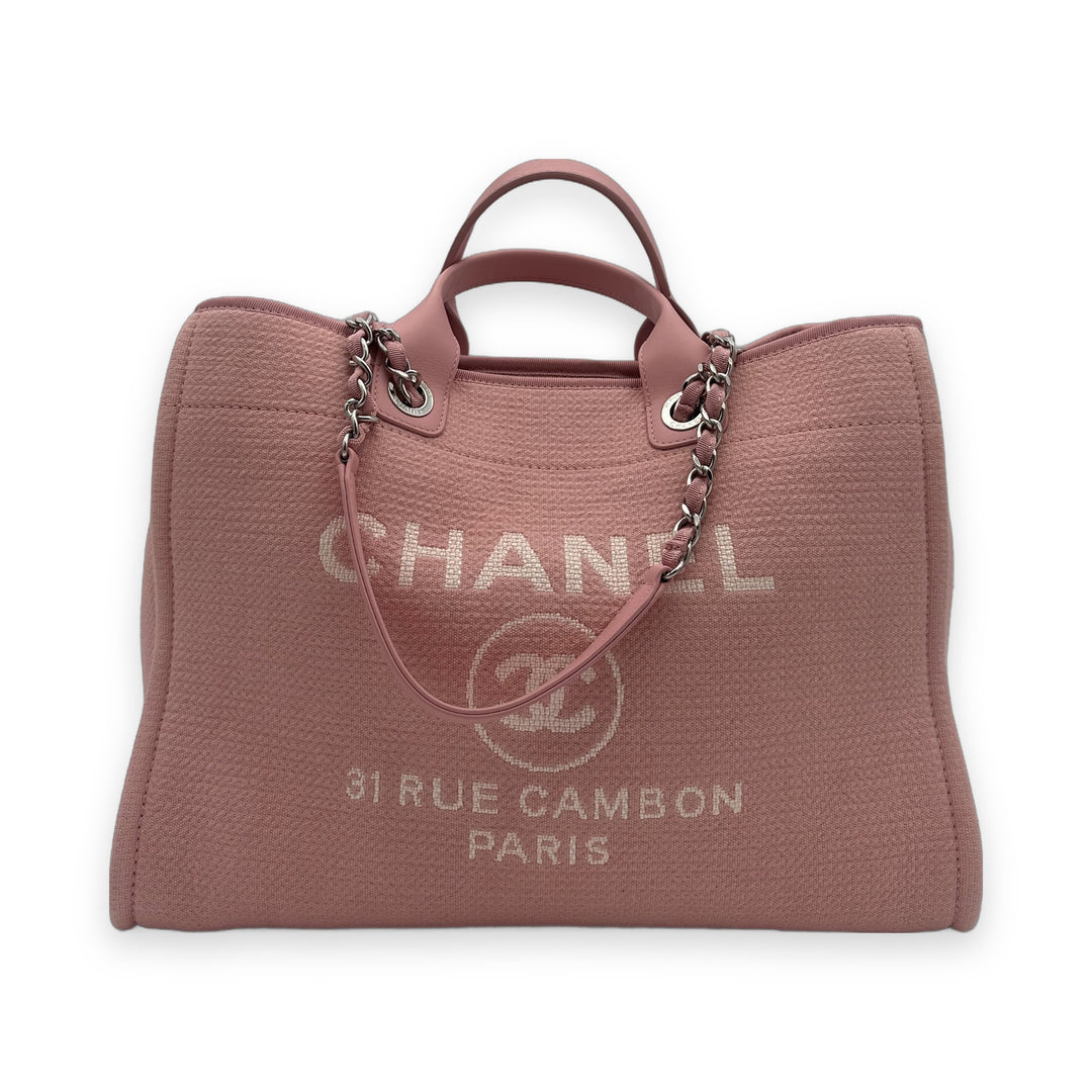 Chanel Deauville Tote Bag Medium Canvas Leder Pink mit Pochette, Vorderseite
