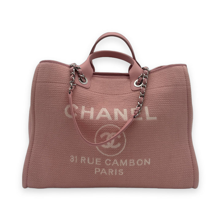 Chanel Deauville Tote Bag Medium Canvas Leder Pink mit Pochette, Vorderseite