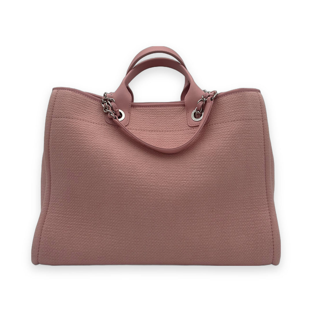Chanel Deauville Tote Bag Medium Canvas Leder Pink mit Pochette, Rückseite