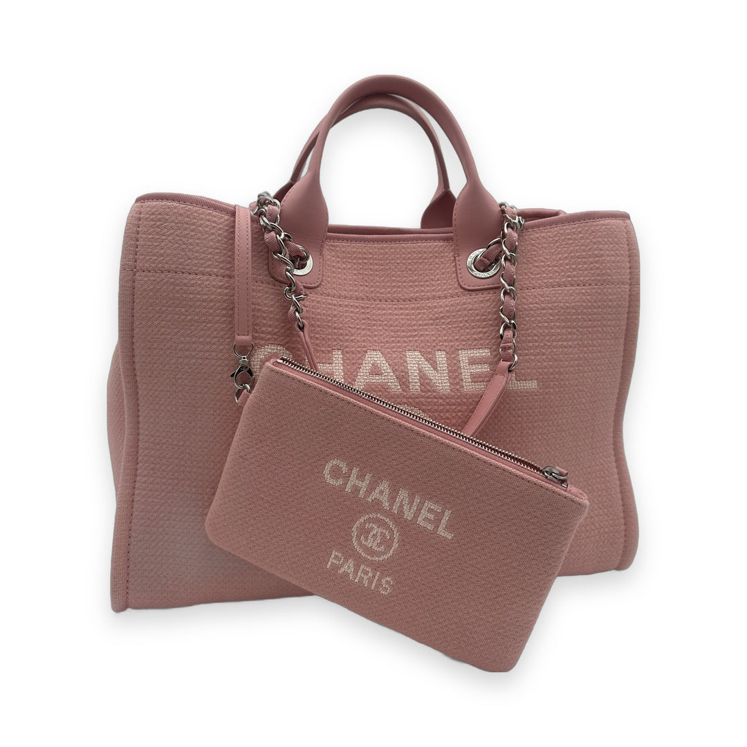 Chanel Deauville Tote Bag Medium Canvas Leder Pink mit Pochette, mit Pochette
