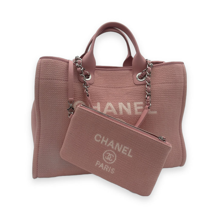 Chanel Deauville Tote Bag Medium Canvas Leder Pink mit Pochette, mit Pochette