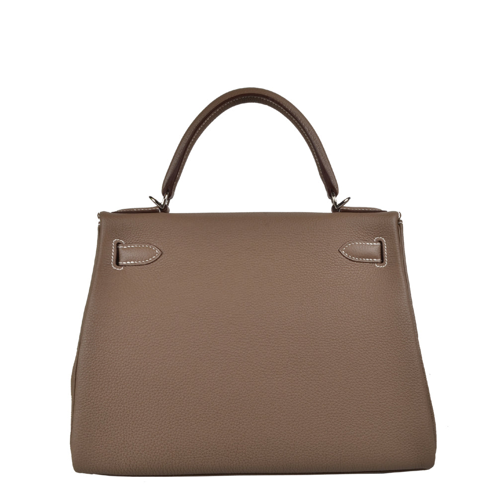 Hermes Kelly 28 Retourne Epsom Leder Etoupe Hardware Palladium