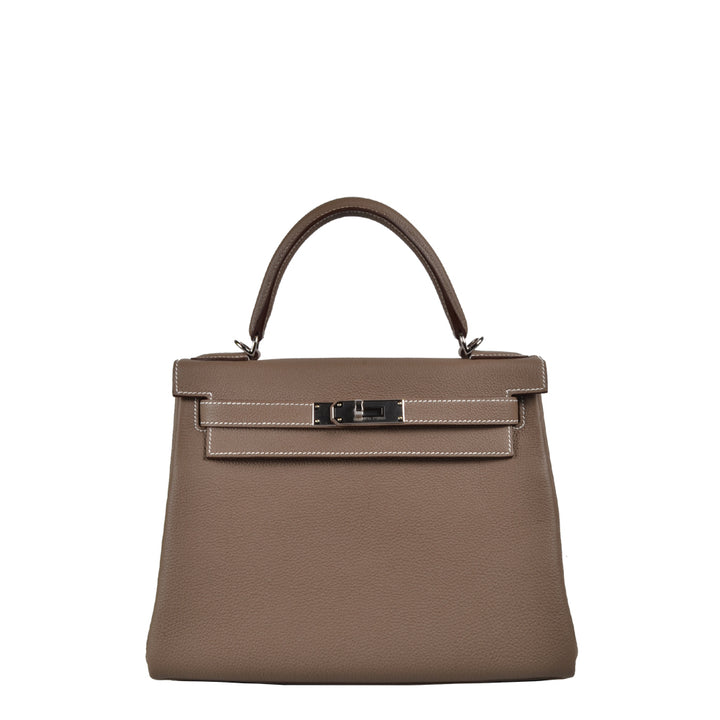 Hermes Kelly 28 Retourne Epsom Leder Etoupe Hardware Palladium