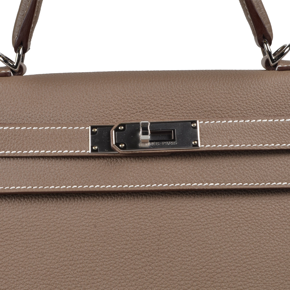 Hermes Kelly 28 Retourne Epsom Leder Etoupe Hardware Palladium