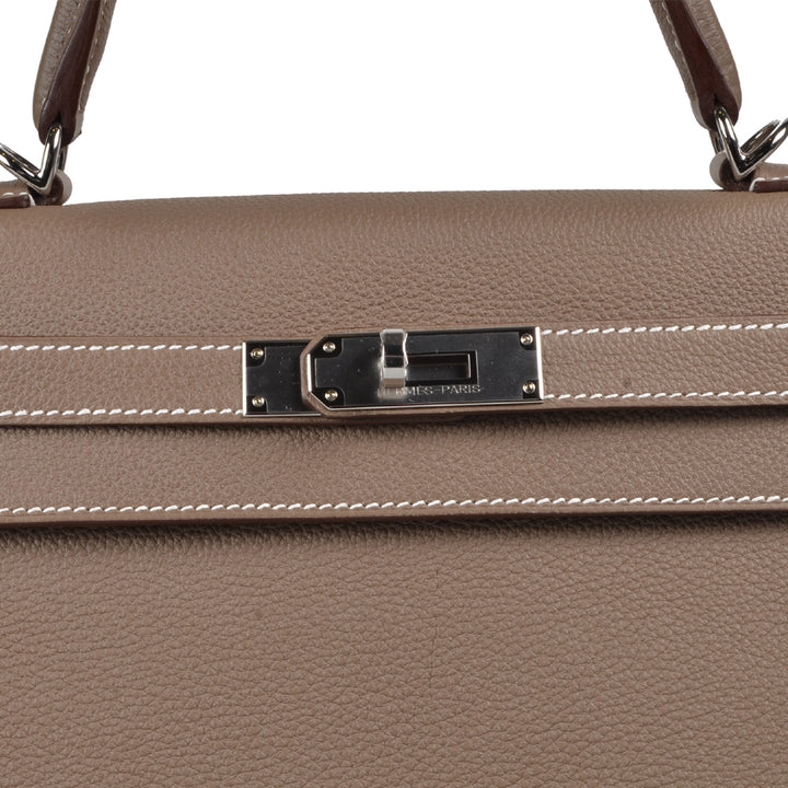 Hermes Kelly 28 Retourne Epsom Leder Etoupe Hardware Palladium