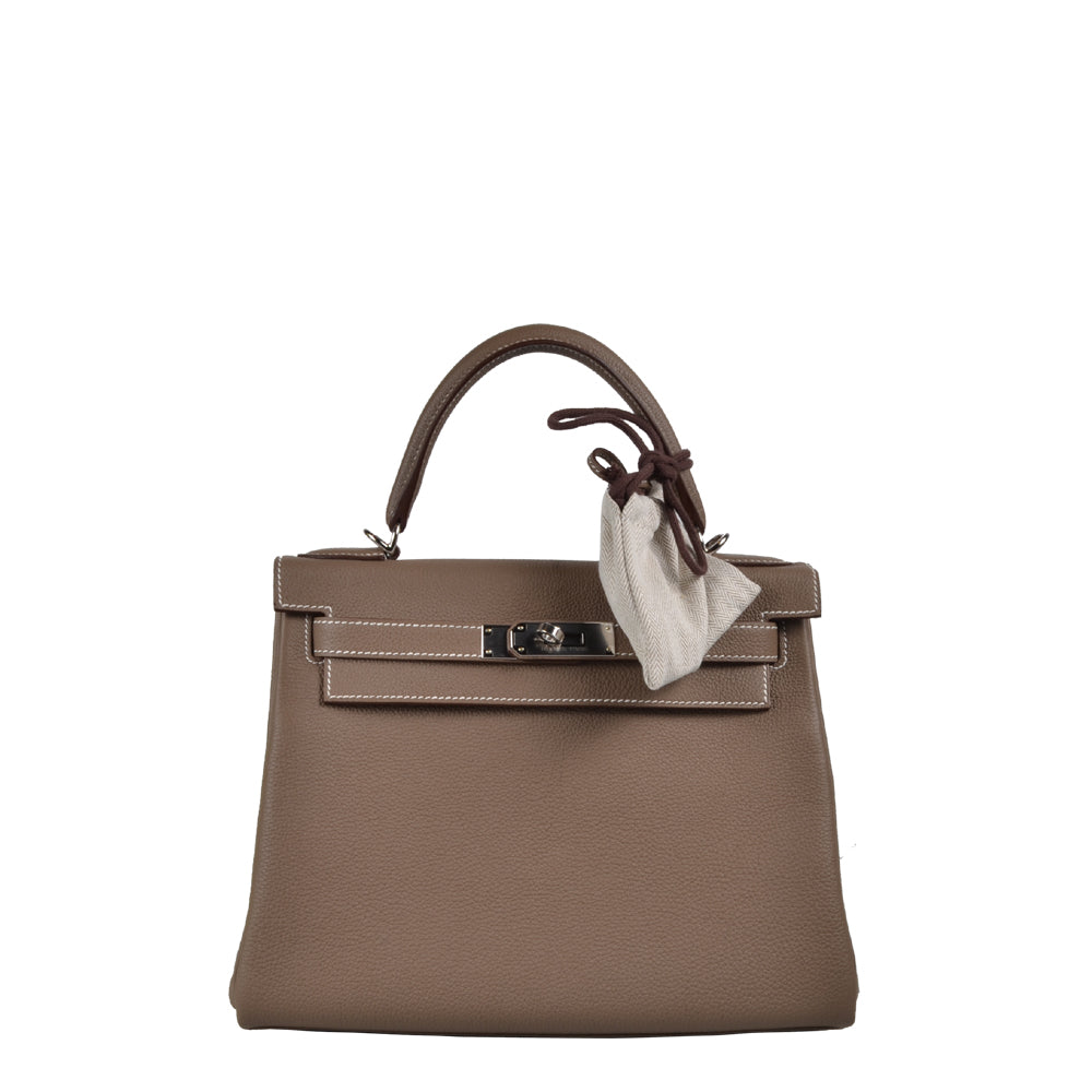 Hermes Kelly 28 Retourne Epsom Leder Etoupe Hardware Palladium