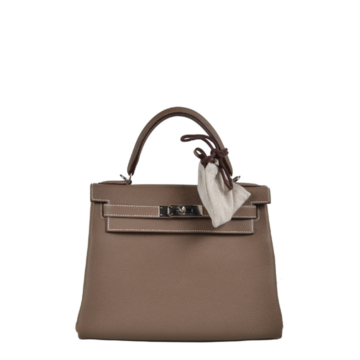 Hermes Kelly 28 Retourne Epsom Leder Etoupe Hardware Palladium