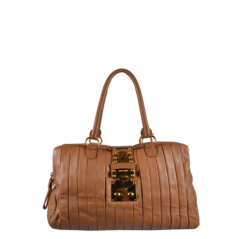 Miu Miu Tasche Bauletto Plisse Camel Cognac Leder Gold HW