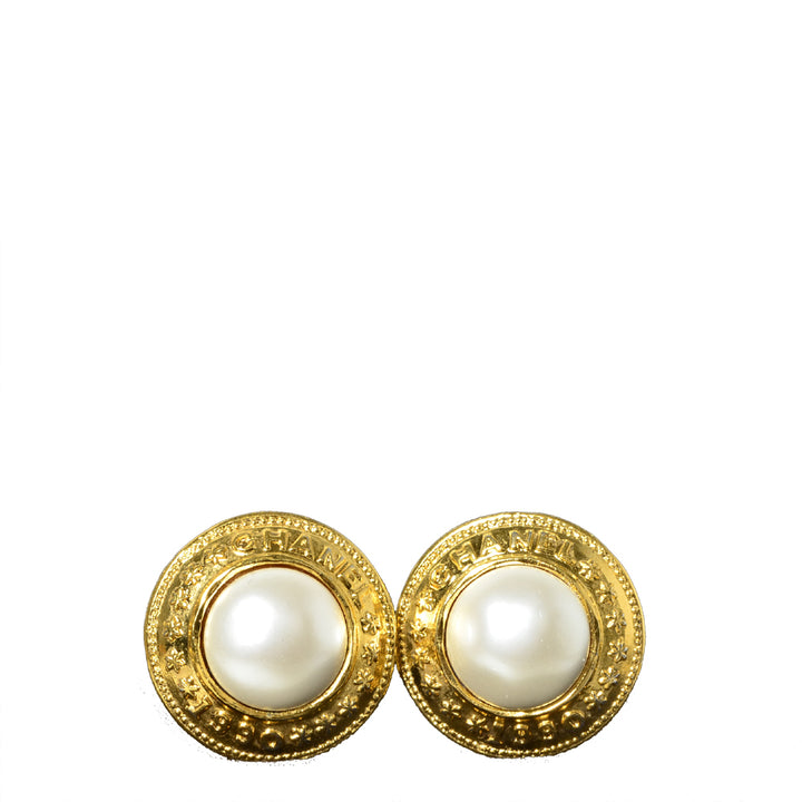 Chanel Earclips Vintage Ohr Clips Gold Pearl Perle 1996