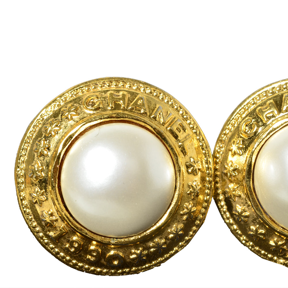 Chanel Earclips Vintage Ohr Clips Gold Pearl Perle 1996