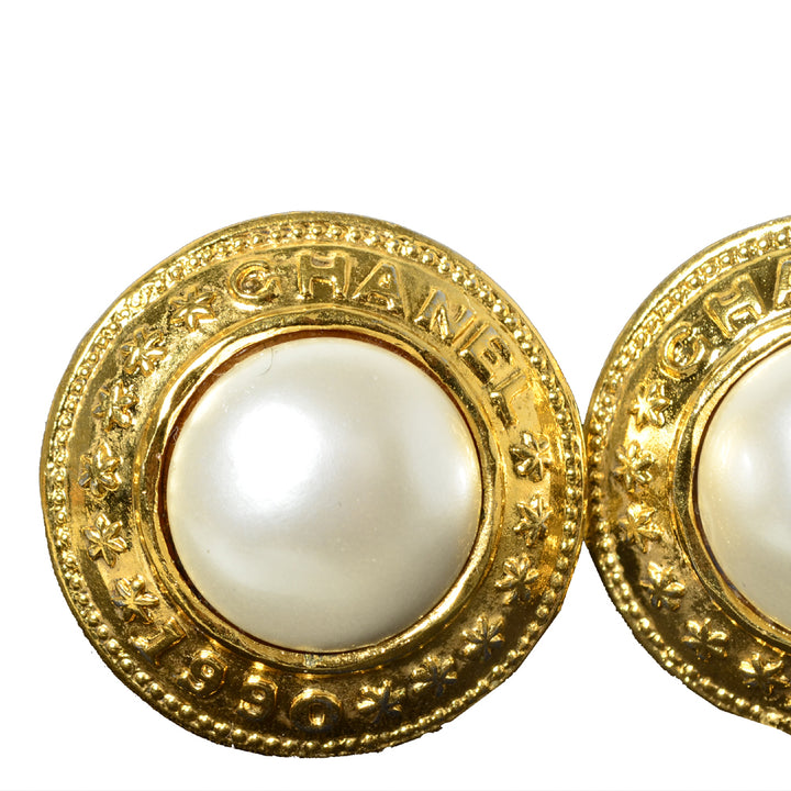 Chanel Earclips Vintage Ohr Clips Gold Pearl Perle 1996