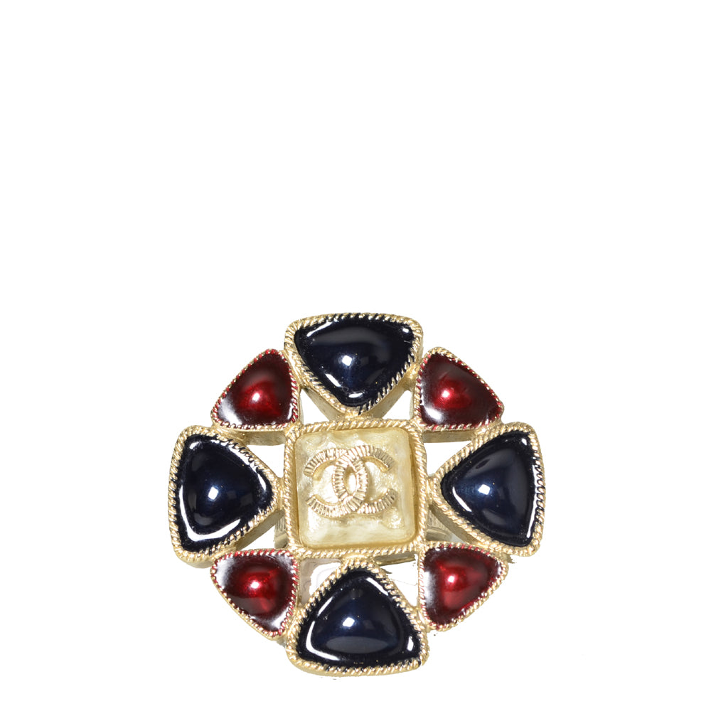 Chanel Gripoix Ring Gold Couture Blau Rot  Perlen
