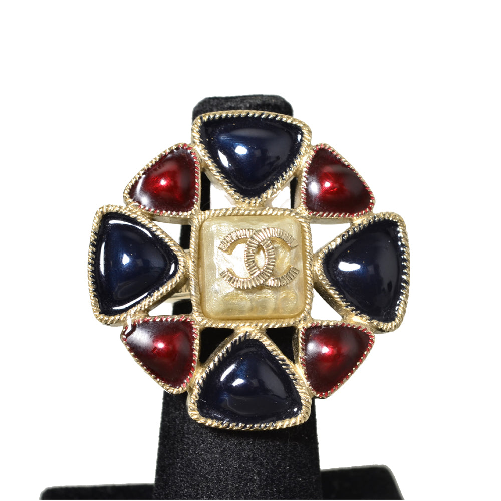 Chanel Gripoix Ring Gold Couture Blau Rot  Perlen