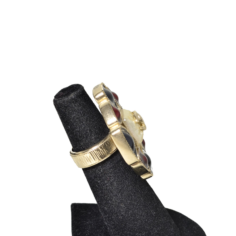 Chanel Gripoix Ring Gold Couture Blau Rot  Perlen